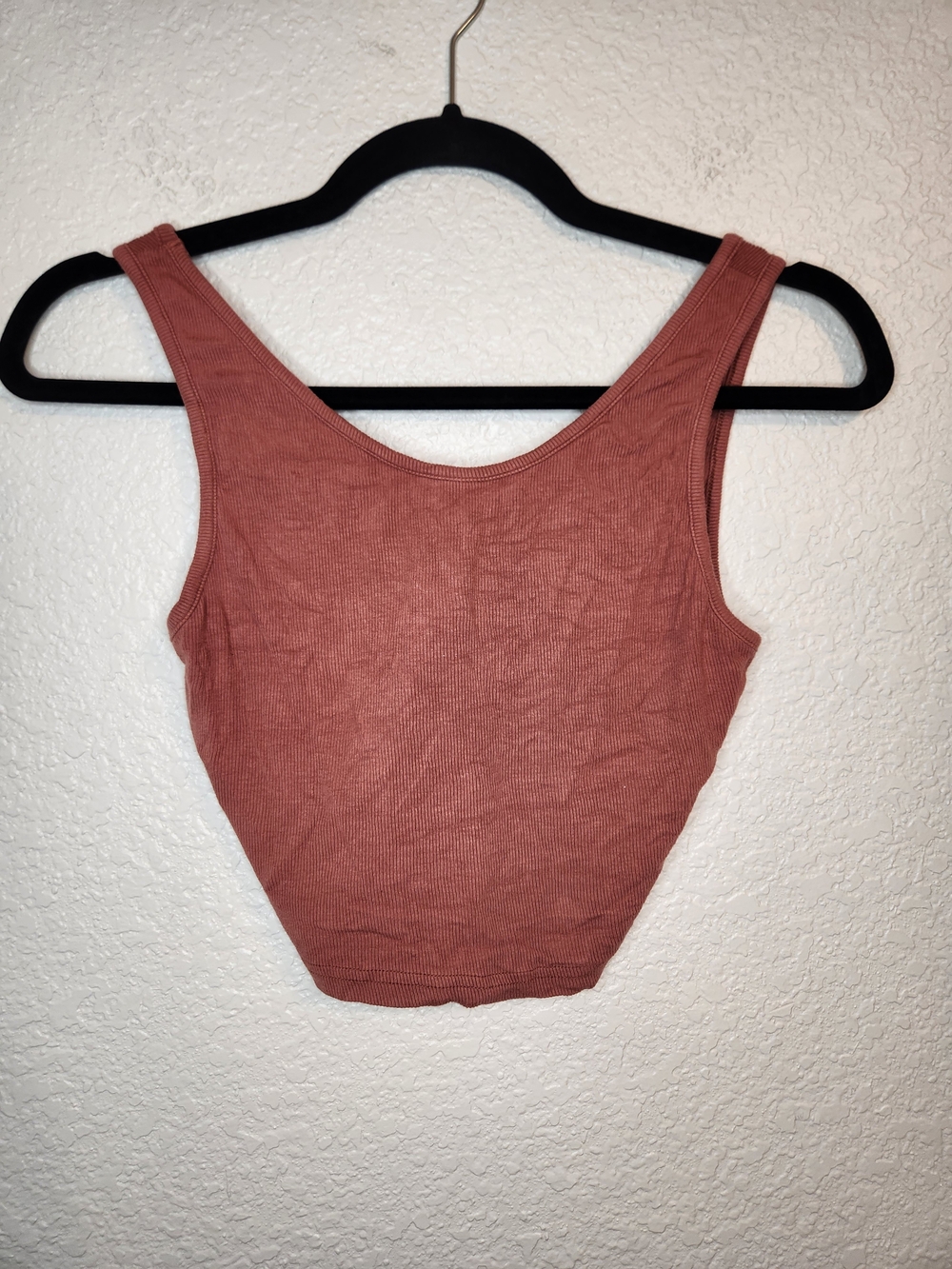 Ribbed Scoop Neck Cropped Tank Top Dusty Rose terracotta colored ribbed Size Xs